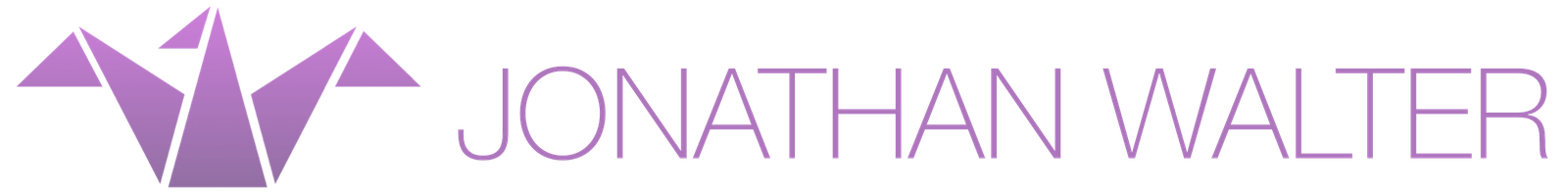 The logo for Jonathan Walter's website, which depicts a purple origami swan with outstretched wings with the name, "Jonathan Walter" next to it in purple.